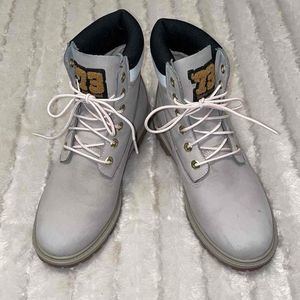Timberland Womens Light Grey Lace-Up Round Toe Combat Boots Size 9